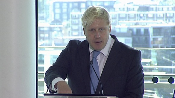 London Mayor Boris Johnson delivering his speech this morning