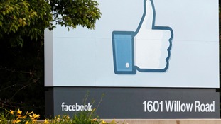 Entrance sign at Facebook's headquarters in Menlo Park, California
