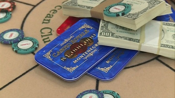 A collection of prop poker chips from Casino Royale.