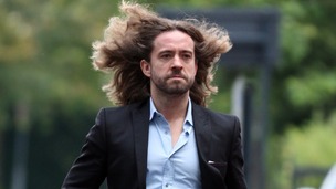 Justin Lee Collins arrives at court this morning