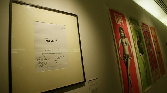 The orchestral score for the theme song 'Skyfall', signed on the cover by Adele and co-writer Paul Epworth.
