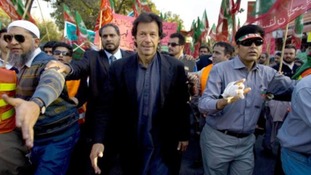 Imran Khan leads a rally against US drone attacks in Pakistan in 2008