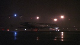 A plane carrying Abu Hamza prepares for take off at Mildenhall