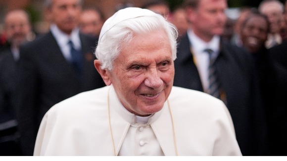 Pope Benedict XVI leaves Oscott College in Birmingham during his visit in 2010