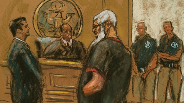 Islamist cleric Abu Hamza al-Masri is seen in this courtroom sketch during a court appearance in Manhattan Federal Court in New York