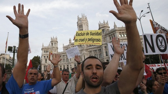 Protesters take to the streets of the Spanish capital.