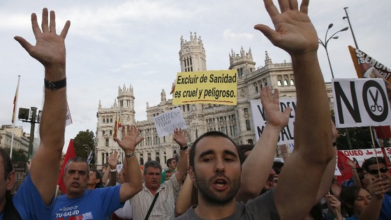 Protesters take to the streets of the Spanish capital.