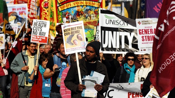 Protesters demonstrated against government cuts in central Birmingham