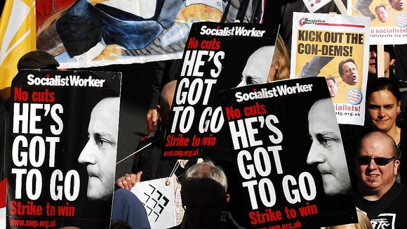 The protests marked the first day of the Conservative conference