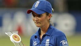 England's captain Charlotte Edwards walks away with the runner's up trophy after the ICC Women's Twenty20 Cricket World Cup final match in Colombo, Sri Lanka, 