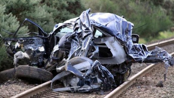 The crumpled remains of the car