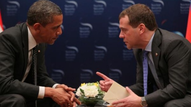 President Obama in talks with Russia's President Medvedev at a major nuclear security summit in South Korea