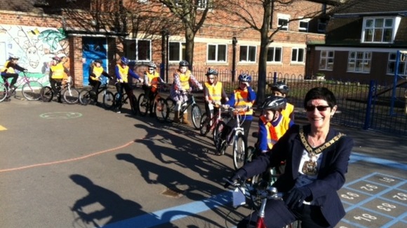 Children launching Loughborough's first ever school bike scheme