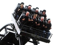 Thrill-seekers on "The Saw" roller-coaster at Thorpe Park.