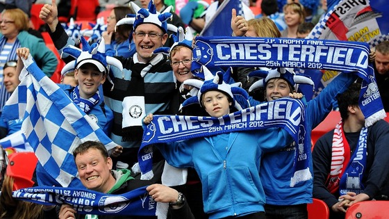 Chesterfield fans celebrating at Wembley yesterday