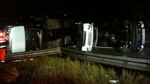 Overturned recovery vehicle and car transporter