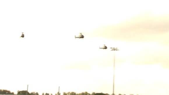 Military helicopter flypast