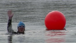 A soldier in the water.