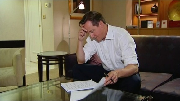 David Cameron is seen fine-tuning his speech