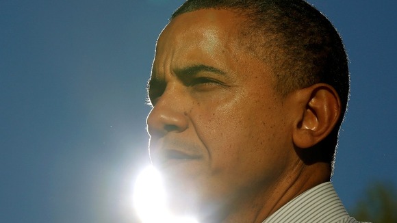 President Obama speaks at a campaign event in The Oval at Ohio State University in Columbus