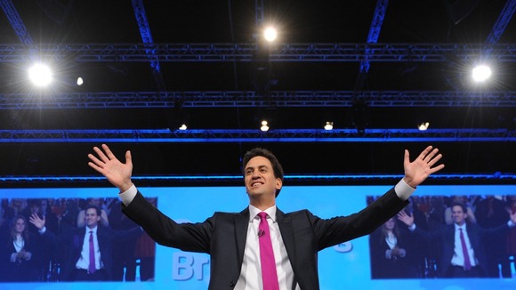 Ed Miliband during his keynote speech to Labour delegates in Manchester
