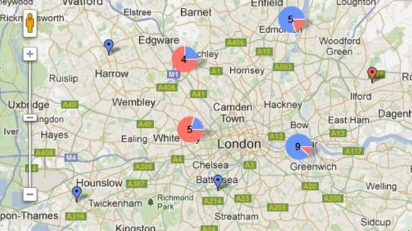 Map showing the location of London's free schools.