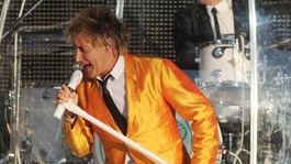 Rod Stewart performs in concert at Elland Road, Leeds.