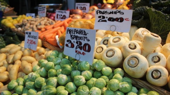 Library picture of vegetables on sale at Borough Market.