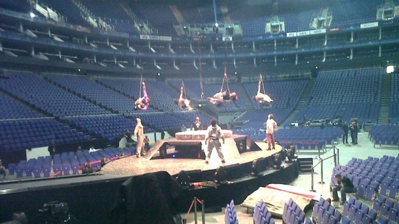 Performers rehearse at the O2 Arena.
