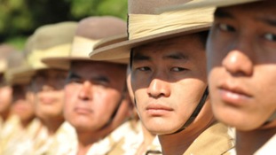shot of Gurkhas on parade