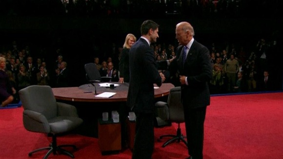 Paul Ryan and Joe Biden shake hands after their vice-presidential debate