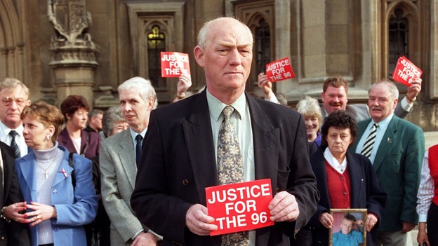 Phil Hammond heads up a demonstration by the families of the 96 victims of the Hillsborough tragedy