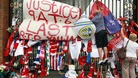 Tributes placed on the Shankly Gates next to the Hillsborough Memorial at Anfield last month