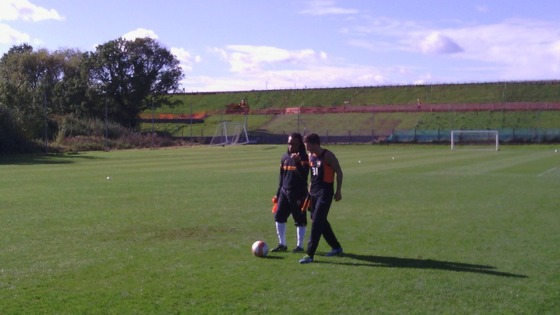 Edgar Davids on the pitch at Barnet FC's training ground.