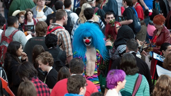 Crowds make their way through Comic Con at the Jacob Javitz Center in New York.