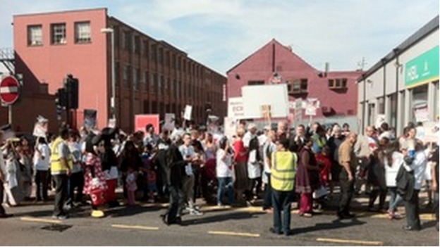 Protesters outside Leicester's Glenfield Hospital
