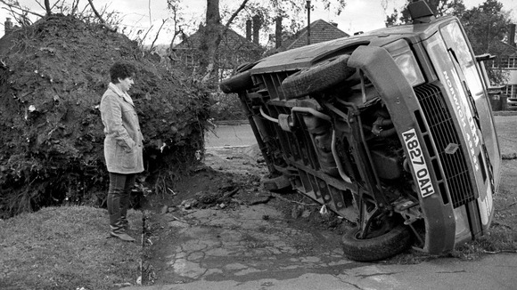 This truck in Maidstone was tipped over by a tree as it was uprooted during the hurricane
