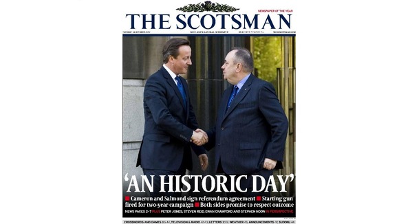 The front page of tomorrow's Scotsman