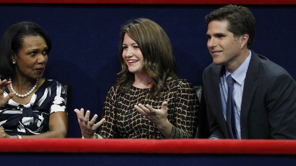 Tagg Romney with his wife Jen and former US Secretary of State Rice during the Republican convention.