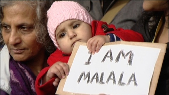 Women and children gather in Vigil for Malala