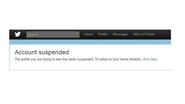 When trying to access Nick Griffin's Twitter account the message "account suspended" appears