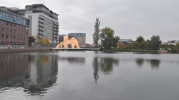 Proposed bridge at Brayford level crossing viewed from across Brayford Pool