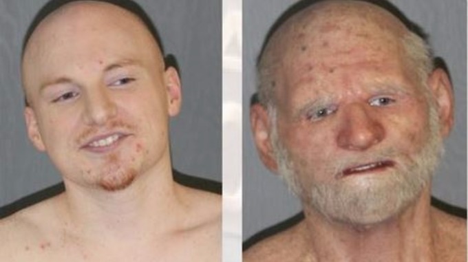 Shaun Miller, 31, dressed as an elderly man