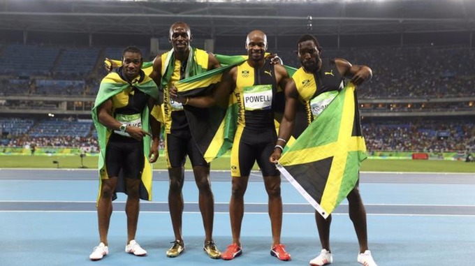 Asafa Powell, Nickel Ashmeade, Yohan Blake and Bolt