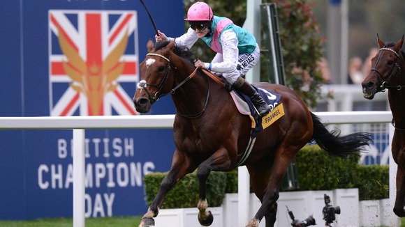 Frankel ridden by Tom Queally wins of the Qipco Champion Stakes
