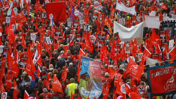 Anti-austerity demonstrators march through London