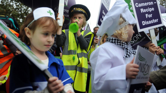 Anti-austerity demonstrators march through London