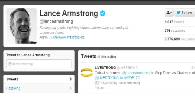 Lance Armstrong's Twitter profile has been updated