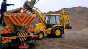 Grit is loaded into a gritting lorry 