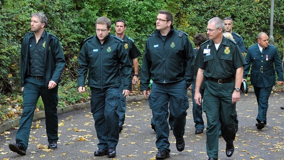 Paramedics arrive at the Harlow Islamic Centre, for the funeral